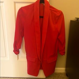 Women’s pink lightweight knit ruched 3/4 sleeve blazer